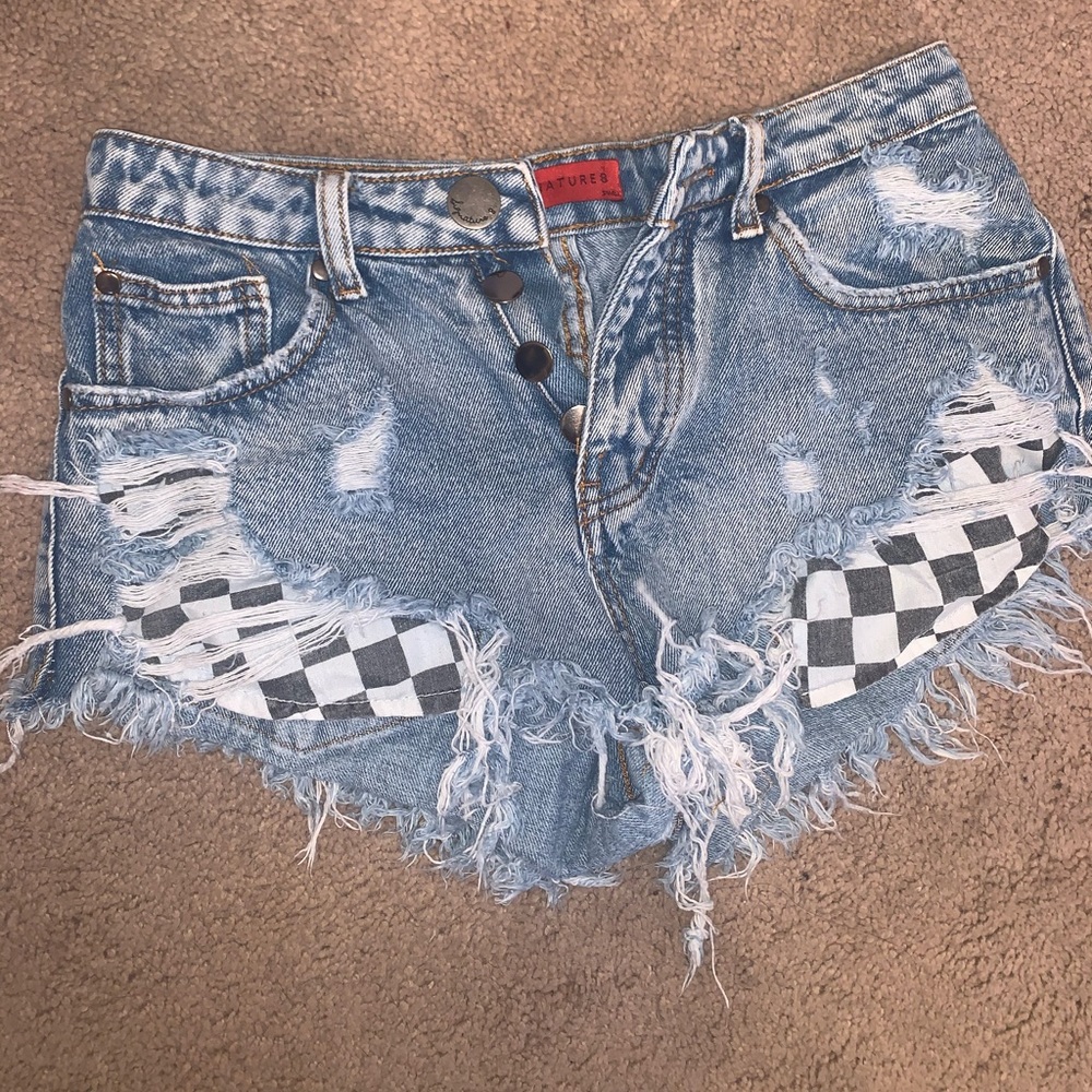 Jean Shorts With Checkered Pockets